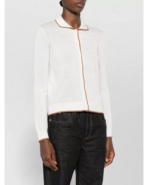 Max Mara White Silk Blend Cardigan Contrast Trim Long Sleeves