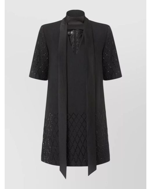 Pinko Black Dress V Neck Short Sleeves Scarf Detail