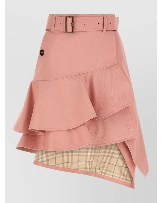 Burberry Pink Hollie Skirt Asymmetric Hem Belted Waist