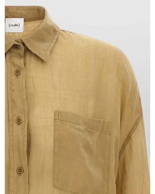 Nude Natural Linen Shirt Chest Pocket Drawstring Hem