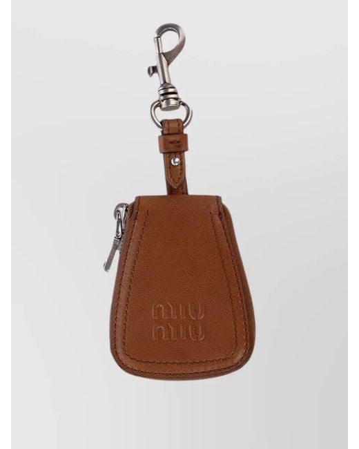 Miu Miu Brown Leather Key Holder Card Case Keyring