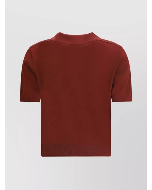 Burberry Red Ribbed Wool Short-Sleeve Polo Shirt