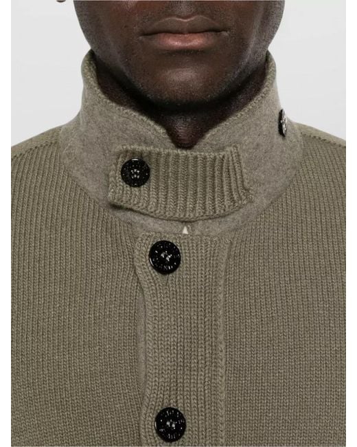 Stone Island Green High Collar Wool Cardigan Long Sleeves for men