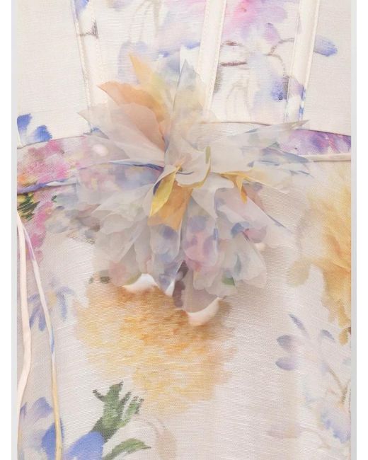Zimmermann White Linen Silk Midi Dress Floral Belt