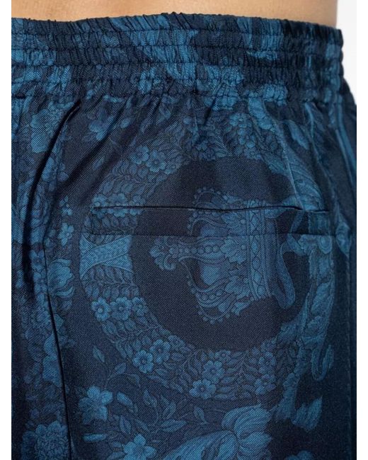 Versace Blue Floral Silk Blend Shorts Elastic Waistband for men