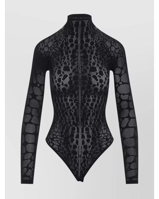Wolford Black Geometric Sheer Long Sleeve Top