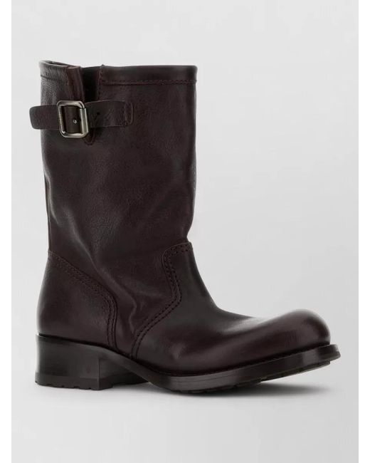 Prada Black Ankle Boots With Block Heel And Buckle