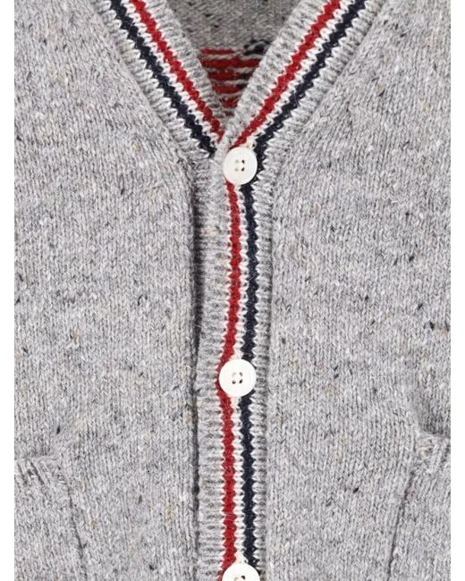 Thom Browne Gray Wool Mohair V-Neck Ribbed Cardigan for men