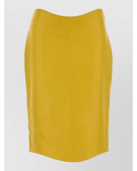 Alaïa Yellow Leather Skirt Midi Length Tailored Waist