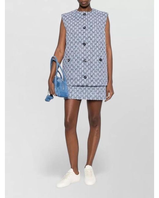 Gucci Blue Textured Sleeveless Top All Over Pattern