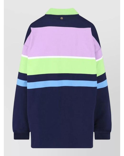 Versace Blue Block Design Polo Top Ribbed Cuffs