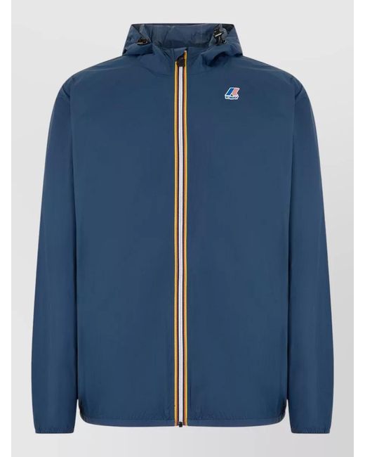 K-Way Blue Hooded Claude Windbreaker Adjustable Cuffs for men
