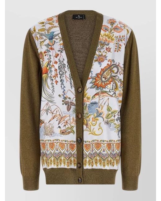 Etro Brown Paisley Silk Insert Cardigan