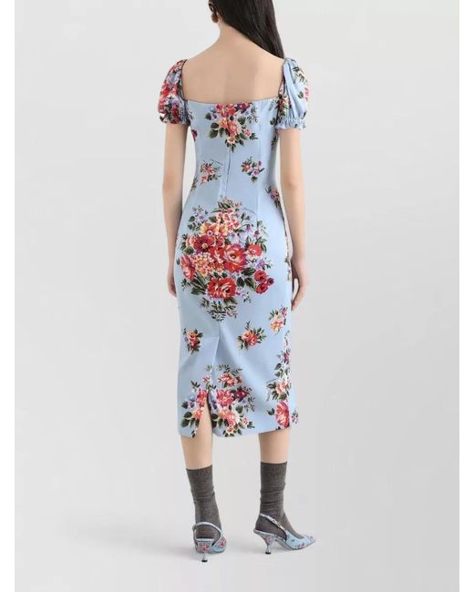 Dolce & Gabbana White Flower Bouquet Print Midi Dress