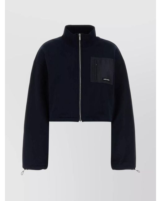 Miu Miu Blue Cropped Cotton Sweatshirt High Collar