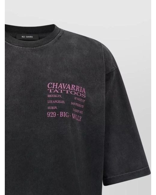 Willy Chavarria Black Tattoo Buffalo Graphic Crew Neck T Shirt for men