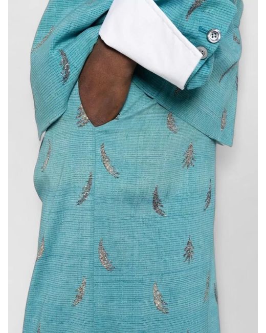 Pierre Louis Mascia Blue Silk Printed Wide-Leg Trousers