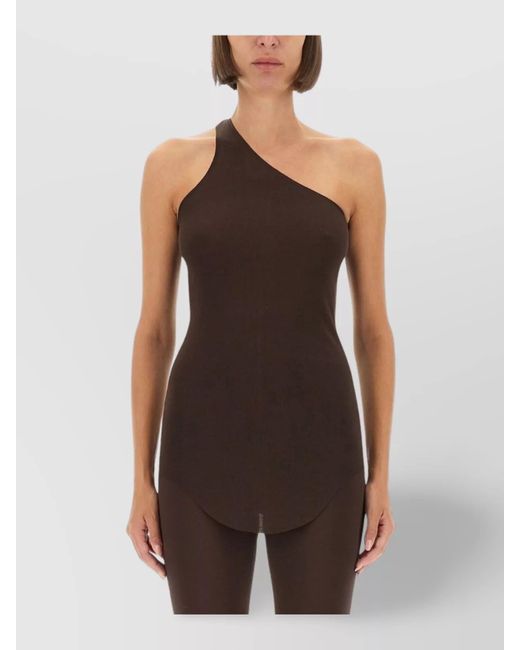 Rick Owens Brown Asymmetric One-Shoulder Fitted Top