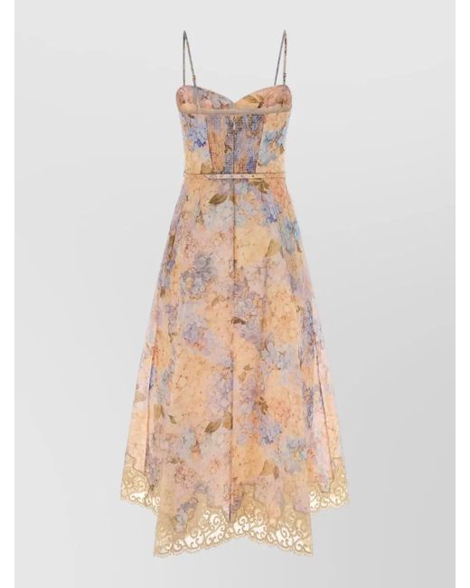 Zimmermann Natural Silk Linen Printed Midi Dress