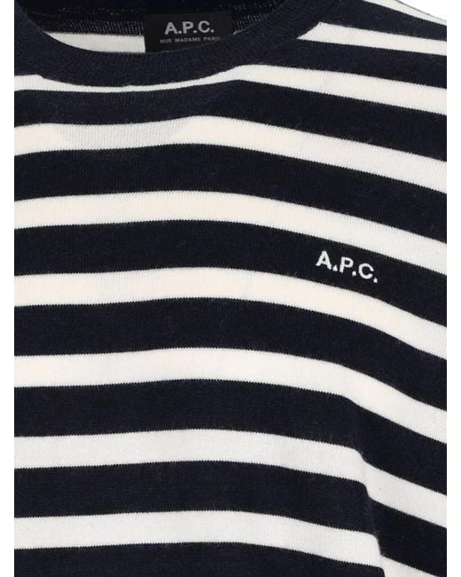 A.P.C. Blue Striped Crew Neck Top Ribbed Cuffs for men