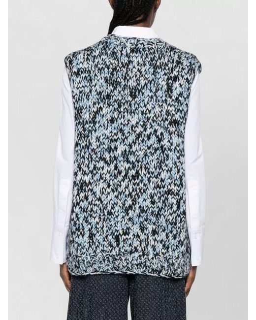 Ganni Gray Wool Knit Vest Crew Neck Graphic