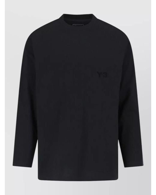 Y-3 Blue Cotton Oversized Long-Sleeve Crew-Neck T-Shirt for men