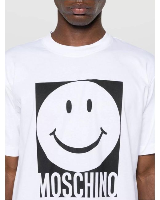 Moschino White Crew Neck Graphic Print T-Shirt for men