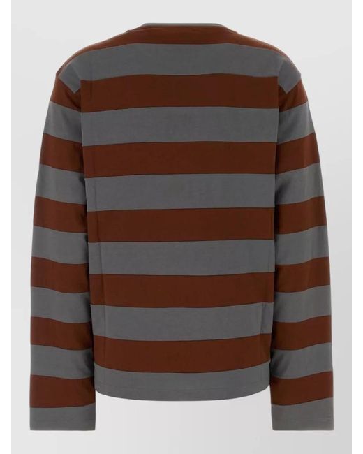 Miu Miu Brown Cotton Oversized T Shirt Long Sleeves Striped