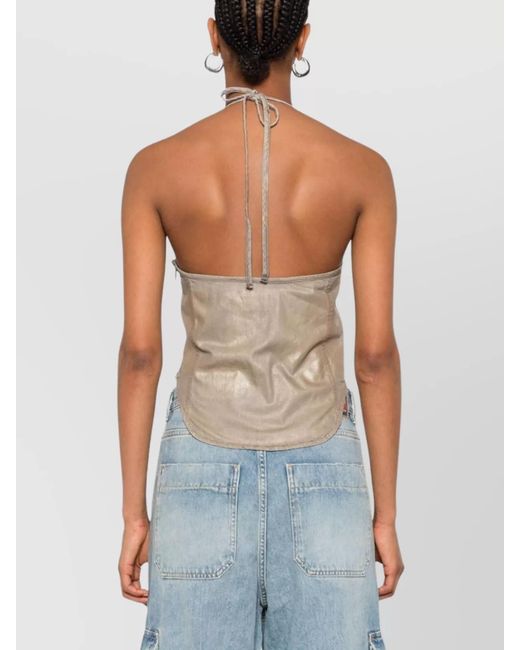 DIESEL Natural Halterneck Top With Curved Hem And Shine