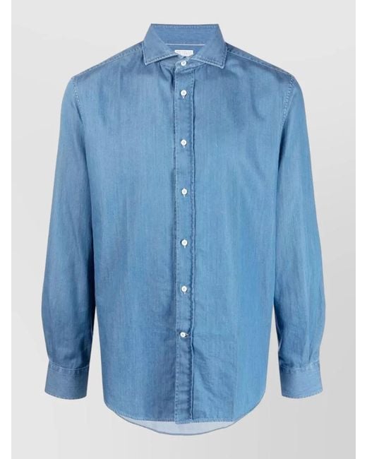 Brunello Cucinelli Blue Cotton Denim Regular-Fit Shirt for men