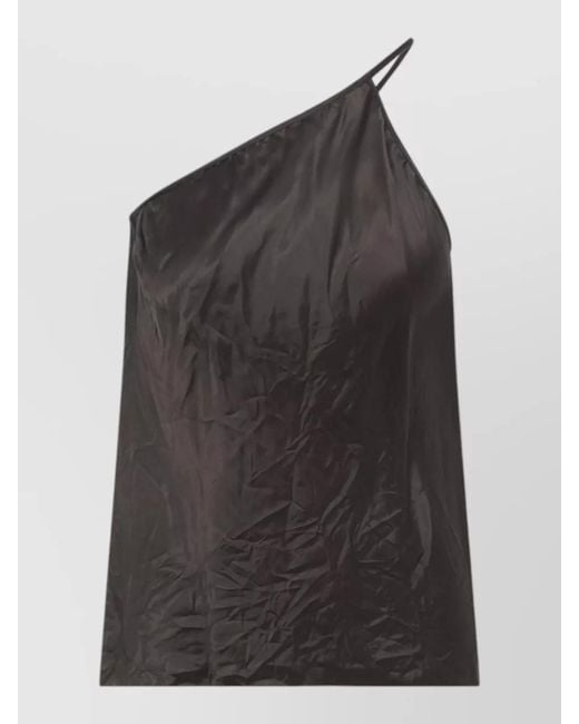 Rick Owens Black Cupro One-Shoulder Top