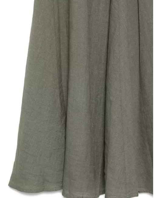 120% Lino Green Linen Midi Skirt High Waist Flare