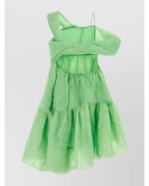 CECILIE BAHNSEN Green Silk Blend Creased-Effect Midi Dress