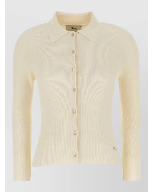 Fendi Natural Stretch Wool Blend Ribbed Long Sleeve Shirt for men
