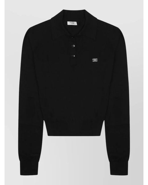 Céline Black Logo-Knit Polo Jumper