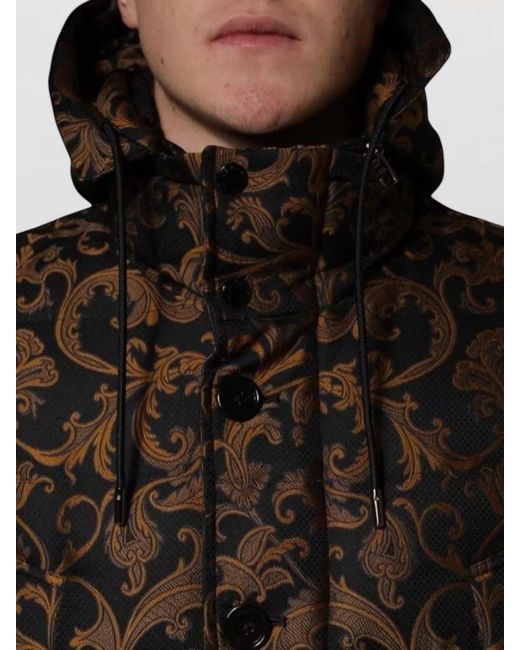 Dolce & Gabbana Black Floral Jacquard Quilted Hooded Puffer Jacket for men