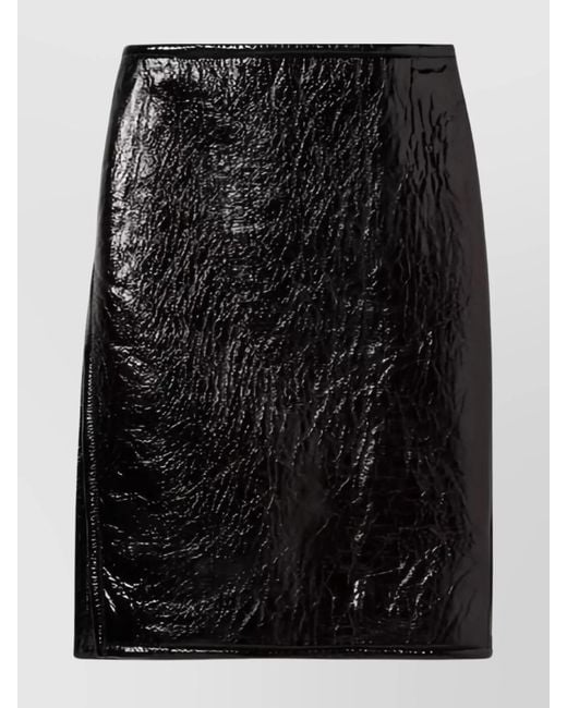 Gucci Black Leather Textured Midi Skirt