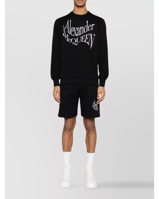 McQueen Black Organic Cotton Logo-Embroidered Regular-Fit Bermuda Shorts for men