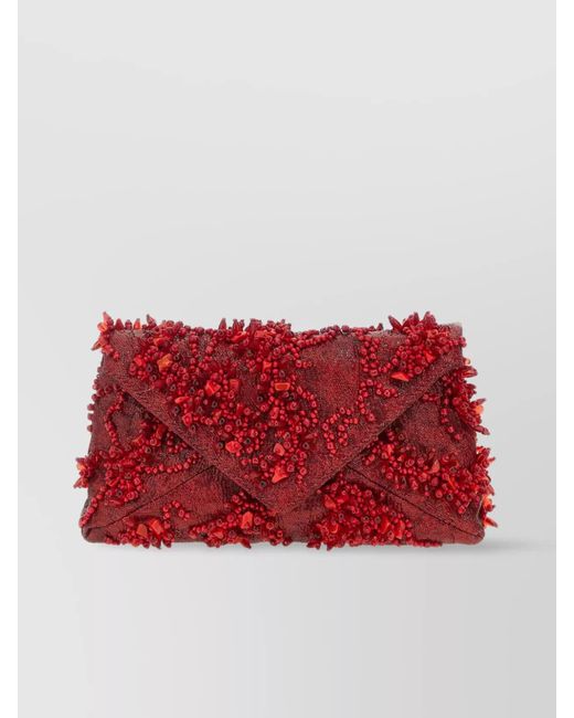 Dries Van Noten Red 'Embellished' Envelope Clutch Chain Strap