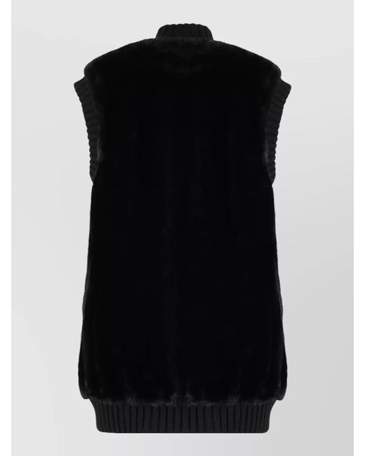 Pinko Black Long Faux Fur Effect Sleeveless Coat