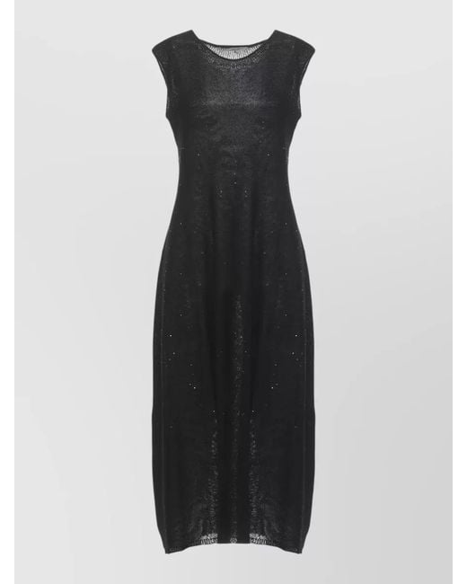 Antonelli Black Sequined Sleeveless Knee-Length Knitted Dress