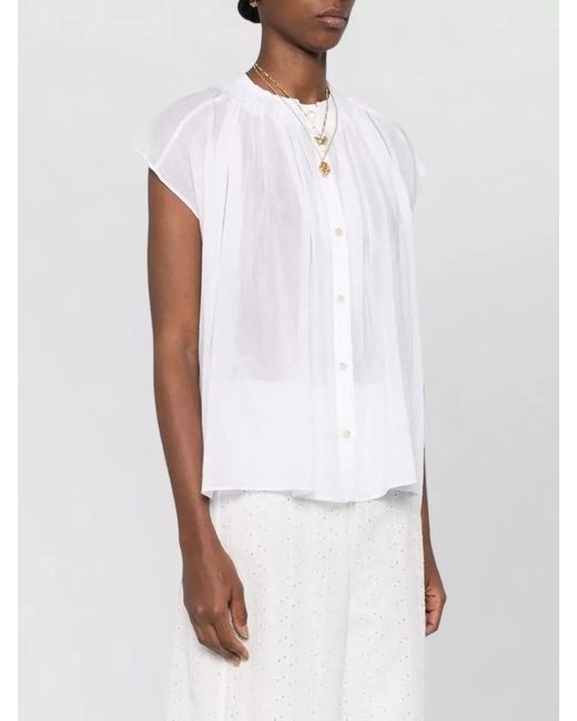Forte_forte White Cotton Silk Shirt Round Hem Pleats Sheer