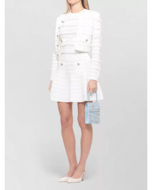 Self-Portrait White Lace A Line High Waisted Cotton Skirt