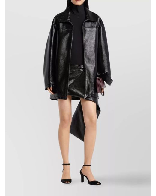 Courreges Black Vinyl Oversized Bomber Jacket