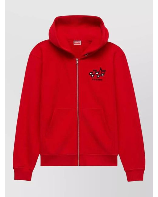 KENZO Red Sounds Cotton Zip Hoodie Vintage Style for men