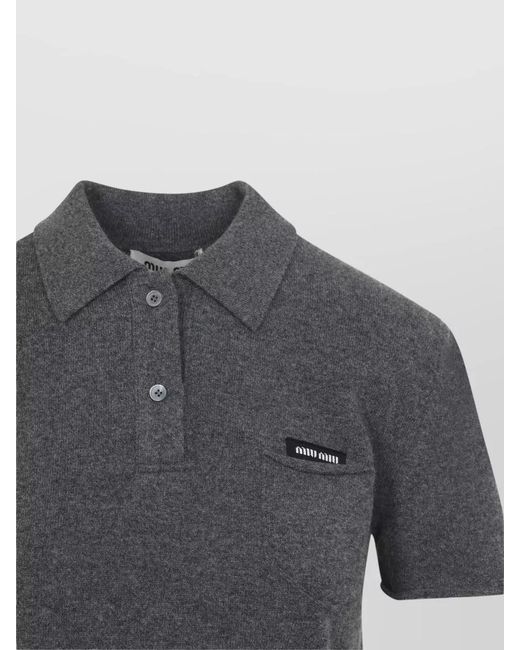 Miu Miu Gray Cashmere Short-Sleeve Polo Shirt