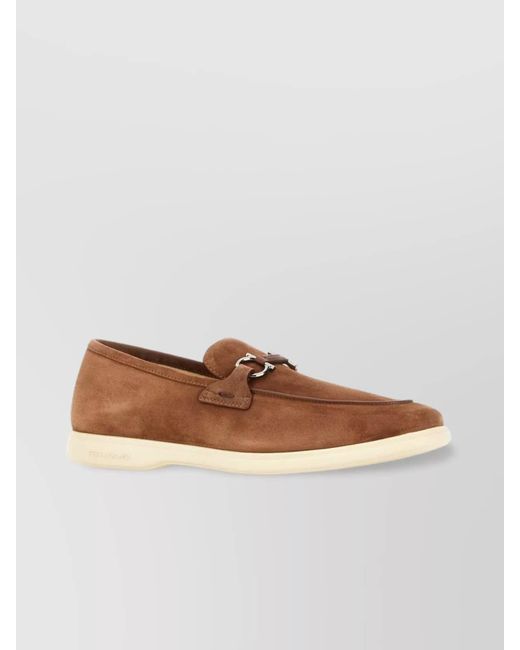 Ferragamo Brown Tapered Toe Suede Loafers With Metal Hardware for men