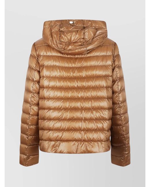 Herno Brown Quilted Hooded Jacket Drawstring Detail