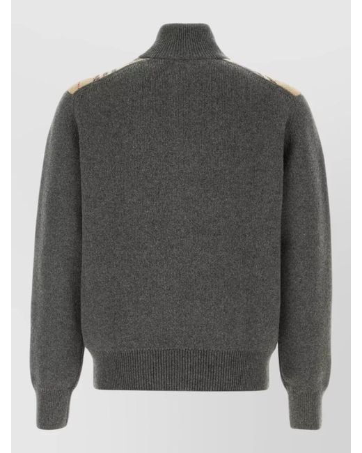 Burberry Gray Wool Blend Cardigan High Collar Shoulder Accents for men