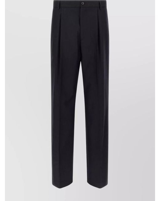 Dries Van Noten Blue Pleated Trousers With Belt Loops And Back Pocket for men